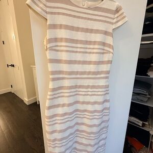 J. Crew Blush and Ivory Striped Midi Dress